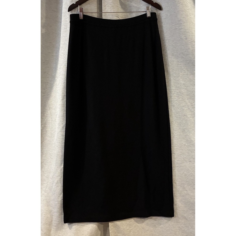 Eileen Fisher Womens Stretch Knit Calf Length Pencil Skirt Black Large